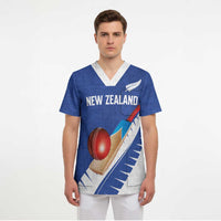 Custom New Zealand Cricket Scrub Top Kiwi Birds Haka Dance Blue Fern Sporty Style