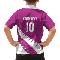 Custom New Zealand Cricket Family Matching Off Shoulder Short Dress and Hawaiian Shirt Kiwi Birds Haka Dance Pink Fern Sporty Style LT03 - Polynesian Pride