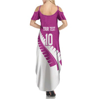 Custom New Zealand Cricket Family Matching Summer Maxi Dress and Hawaiian Shirt Kiwi Birds Haka Dance Pink Fern Sporty Style