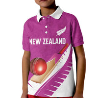 Custom New Zealand Cricket Kid Polo Shirt Kiwi Birds Haka Dance Pink Fern Sporty Style