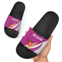 New Zealand Cricket Slide Sandals Kiwi Birds Haka Dance Pink Fern Sporty Style