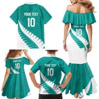 Custom New Zealand Cricket Family Matching Mermaid Dress and Hawaiian Shirt Kiwi Birds Haka Dance Turquoise Fern Sporty Style