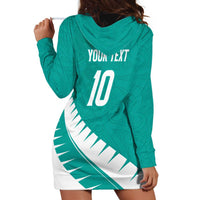 Custom New Zealand Cricket Hoodie Dress Kiwi Birds Haka Dance Turquoise Fern Sporty Style
