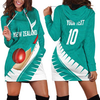 Custom New Zealand Cricket Hoodie Dress Kiwi Birds Haka Dance Turquoise Fern Sporty Style