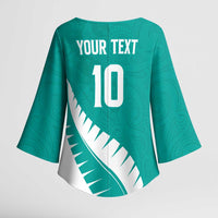 Custom New Zealand Cricket Kimono Sleeve Blouse Kiwi Birds Haka Dance Turquoise Fern Sporty Style