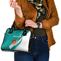 New Zealand Cricket Shoulder Handbag Kiwi Birds Haka Dance Turquoise Fern Sporty Style
