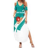 Custom New Zealand Cricket Summer Maxi Dress Kiwi Birds Haka Dance Turquoise Fern Sporty Style