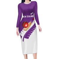 Custom New Zealand Cricket Family Matching Long Sleeve Bodycon Dress and Hawaiian Shirt Kiwi Birds Haka Dance Purple Fern Sporty Style LT03 Mom's Dress Purple - Polynesian Pride