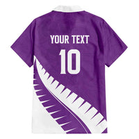 Custom New Zealand Cricket Family Matching Off The Shoulder Long Sleeve Dress and Hawaiian Shirt Kiwi Birds Haka Dance Purple Fern Sporty Style LT03 - Polynesian Pride