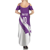 Custom New Zealand Cricket Family Matching Summer Maxi Dress and Hawaiian Shirt Kiwi Birds Haka Dance Purple Fern Sporty Style