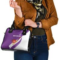 New Zealand Cricket Shoulder Handbag Kiwi Birds Haka Dance Purple Fern Sporty Style