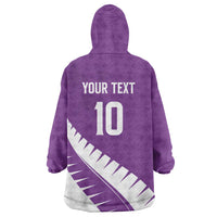 Custom New Zealand Cricket Wearable Blanket Hoodie Kiwi Birds Haka Dance Purple Fern Sporty Style