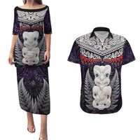 New Zealand Hei Tiki Couples Matching Puletasi and Hawaiian Shirt Maori Purple Papua Shell Pattern LT03 Purple - Polynesian Pride