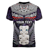 New Zealand Hei Tiki Women V Neck T Shirt Maori Purple Papua Shell Pattern LT03 - Polynesian Pride