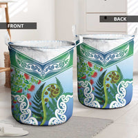 Aotearoa New Zealand Natural Plants Laundry Basket Pohutukawa with Silver Ferns Koru Frond Maori Tattoos