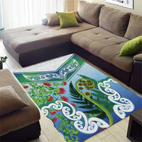 Aotearoa New Zealand Natural Plants Area Rug Pohutukawa with Silver Ferns Koru Frond Maori Tattoos