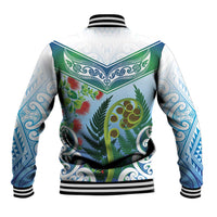 Aotearoa New Zealand Natural Plants Baseball Jacket Pohutukawa with Silver Ferns Koru Frond Maori Tattoos