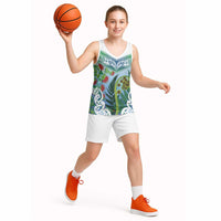 Aotearoa New Zealand Natural Plants Basketball Jersey Pohutukawa with Silver Ferns Koru Frond Maori Tattoos