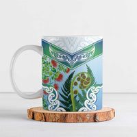 Aotearoa New Zealand Natural Plants Ceramic Mug Pohutukawa with Silver Ferns Koru Frond Maori Tattoos