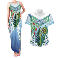 Aotearoa New Zealand Natural Plants Couples Matching Tank Maxi Dress and Hawaiian Shirt Pohutukawa with Silver Ferns Koru Frond Maori Tattoos