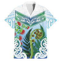 Aotearoa New Zealand Natural Plants Family Matching Off The Shoulder Long Sleeve Dress and Hawaiian Shirt Pohutukawa with Silver Ferns Koru Frond Maori Tattoos LT03 Dad's Shirt - Short Sleeve Multicolor - Polynesian Pride