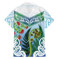 Aotearoa New Zealand Natural Plants Family Matching Off The Shoulder Long Sleeve Dress and Hawaiian Shirt Pohutukawa with Silver Ferns Koru Frond Maori Tattoos LT03 - Polynesian Pride