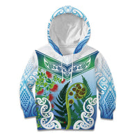 Aotearoa New Zealand Natural Plants Kid Hoodie Pohutukawa with Silver Ferns Koru Frond Maori Tattoos