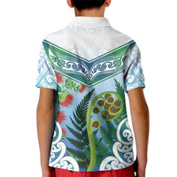 Aotearoa New Zealand Natural Plants Kid Polo Shirt Pohutukawa with Silver Ferns Koru Frond Maori Tattoos