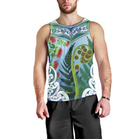 Aotearoa New Zealand Natural Plants Men Tank Top Pohutukawa with Silver Ferns Koru Frond Maori Tattoos