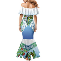 Aotearoa New Zealand Natural Plants Mermaid Dress Pohutukawa with Silver Ferns Koru Frond Maori Tattoos