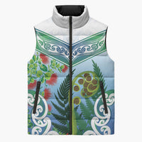 Aotearoa New Zealand Natural Plants Sleeveless Puffer Jacket Pohutukawa with Silver Ferns Koru Frond Maori Tattoos
