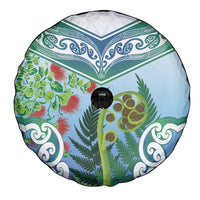 Aotearoa New Zealand Natural Plants Spare Tire Cover Pohutukawa with Silver Ferns Koru Frond Maori Tattoos