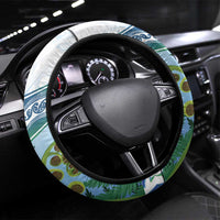 Aotearoa New Zealand Natural Plants Steering Wheel Cover Pohutukawa with Silver Ferns Koru Frond Maori Tattoos
