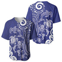 New Zealand Sea Animals with Maori Tribal Tattoo Baseball Jersey Blue Color
