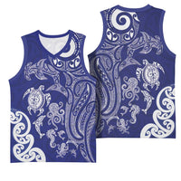 New Zealand Sea Animals with Maori Tribal Tattoo Basketball Jersey Blue Color