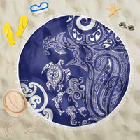 New Zealand Sea Animals with Maori Tribal Tattoo Beach Blanket Blue Color LT03 One Size 150cm Blue - Polynesian Pride