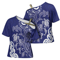 New Zealand Sea Animals with Maori Tribal Tattoo Cross Shoulder Shirt Blue Color