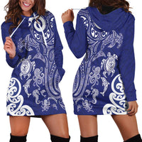 New Zealand Sea Animals with Maori Tribal Tattoo Hoodie Dress Blue Color