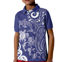 New Zealand Sea Animals with Maori Tribal Tattoo Kid Polo Shirt Blue Color