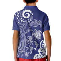 New Zealand Sea Animals with Maori Tribal Tattoo Kid Polo Shirt Blue Color