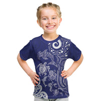 New Zealand Sea Animals with Maori Tribal Tattoo Kid T Shirt Blue Color