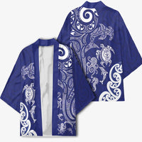 New Zealand Sea Animals with Maori Tribal Tattoo Kimono Blue Color LT03 - Polynesian Pride