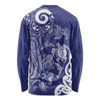 New Zealand Sea Animals with Maori Tribal Tattoo Long Sleeve Shirt Blue Color