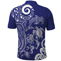 New Zealand Sea Animals with Maori Tribal Tattoo Polo Shirt Blue Color
