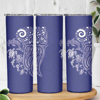 New Zealand Sea Animals with Maori Tribal Tattoo Skinny Tumbler Blue Color