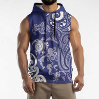 New Zealand Sea Animals with Maori Tribal Tattoo Sleeveless Hoodie Blue Color