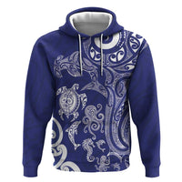New Zealand Sea Animals with Maori Tribal Tattoo Zip Hoodie Blue Color