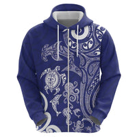 New Zealand Sea Animals with Maori Tribal Tattoo Zip Hoodie Blue Color