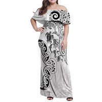 New Zealand Sea Animals with Maori Tribal Tattoo Family Matching Off Shoulder Maxi Dress and Hawaiian Shirt White Color LT03 Mom's Dress White - Polynesian Pride