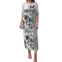 New Zealand Sea Animals with Maori Tribal Tattoo Family Matching Puletasi and Hawaiian Shirt White Color
